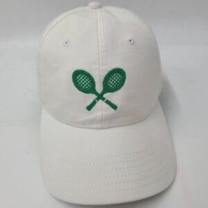 Harding Lane Hat Strapback White Green Tennis Rackets Needlepoint Logo Casual